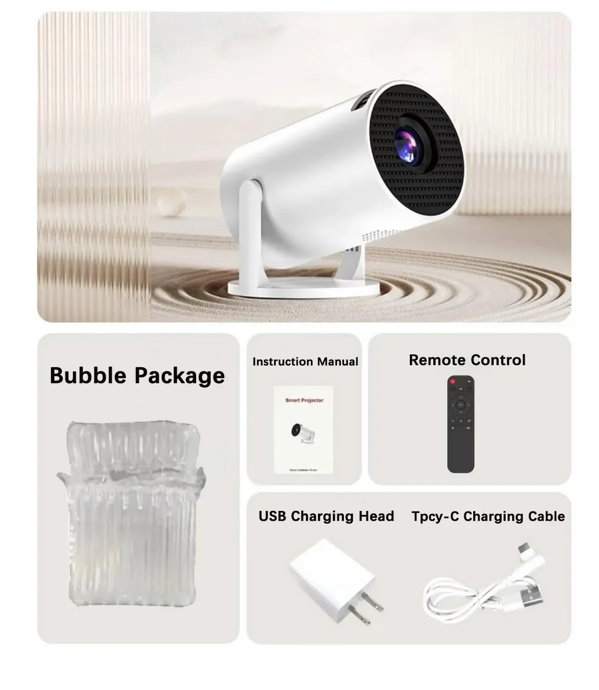 BKHK HY300 Mini Portable Projector – 1080P, 8000LM, 150”, Android, WiFi, Bluetooth