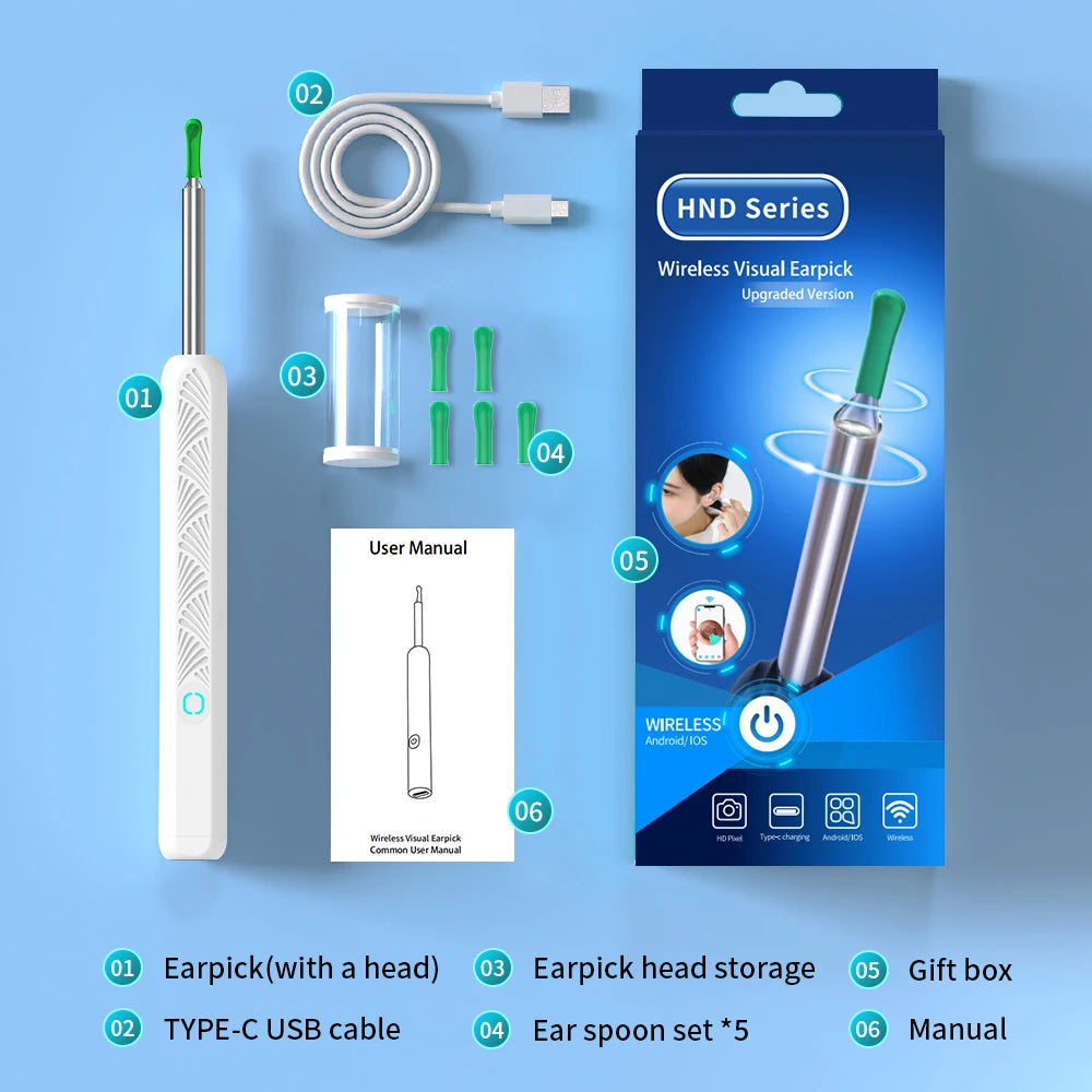 Wireless Ear Camera - HD Ear Wax Removal Tool with LED Light