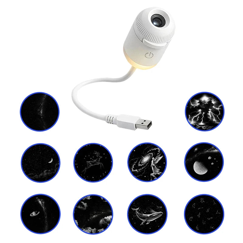 Dual-Mode Mini Galaxy Projector – Night Light + Starry Sky, Warm Atmosphere, Up to 24 Slides