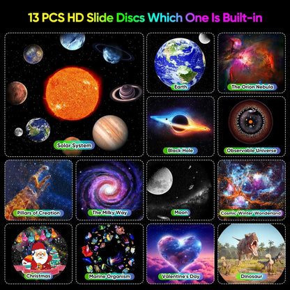 Galaxy Projector 13-in-1 HD Planetarium – Shooting Stars, Timer, 360°, 230 sq ft