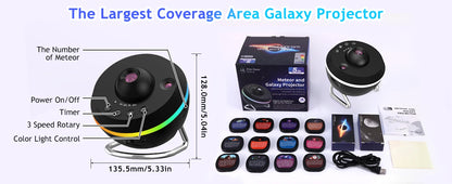Galaxy Projector 13-in-1 HD Planetarium – Shooting Stars, Timer, 360°, 230 sq ft