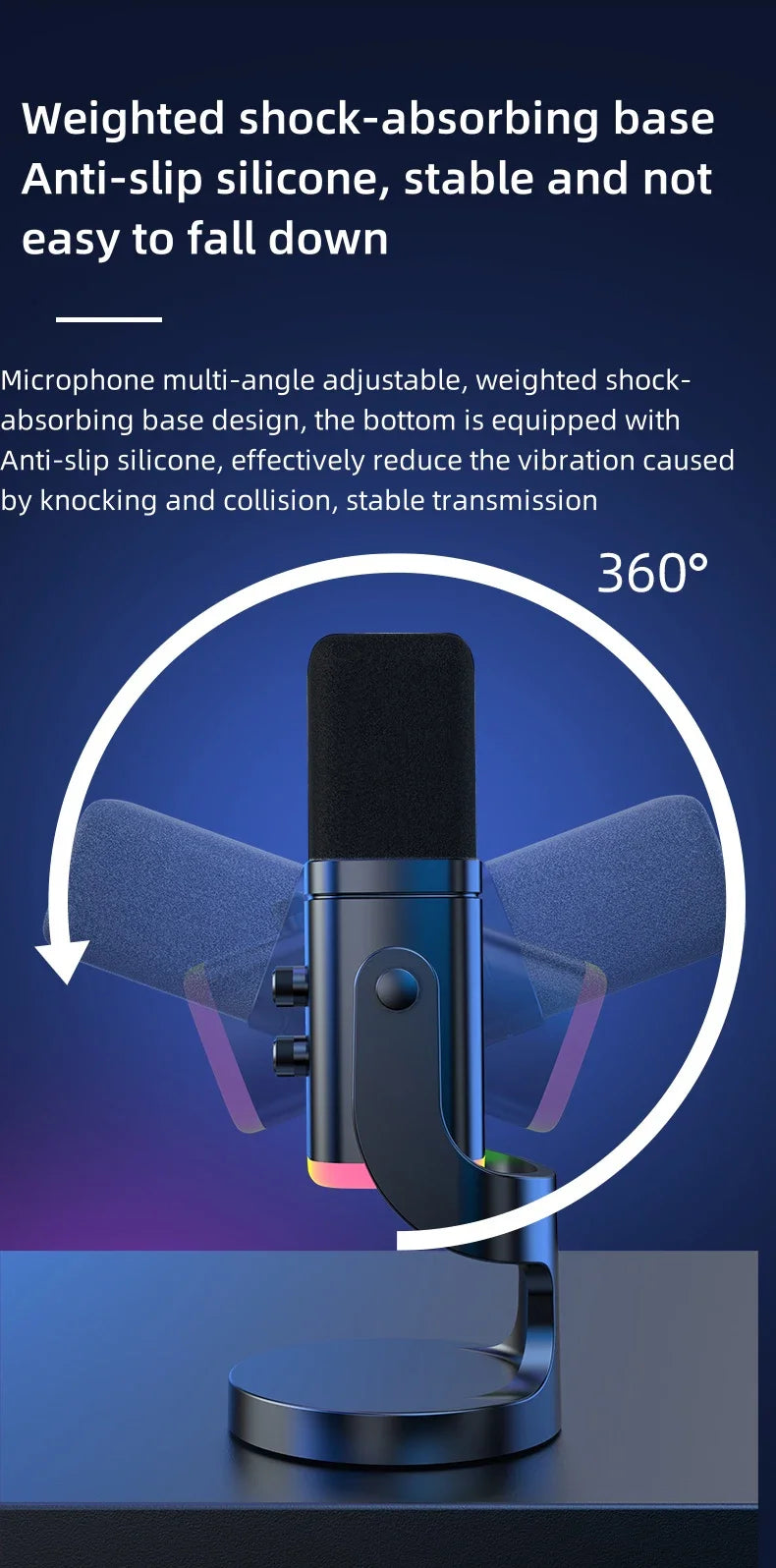 RGB Gaming Microphone – USB-C & XLR, Noise Cancellation, Reverb, 3.5mm Monitor