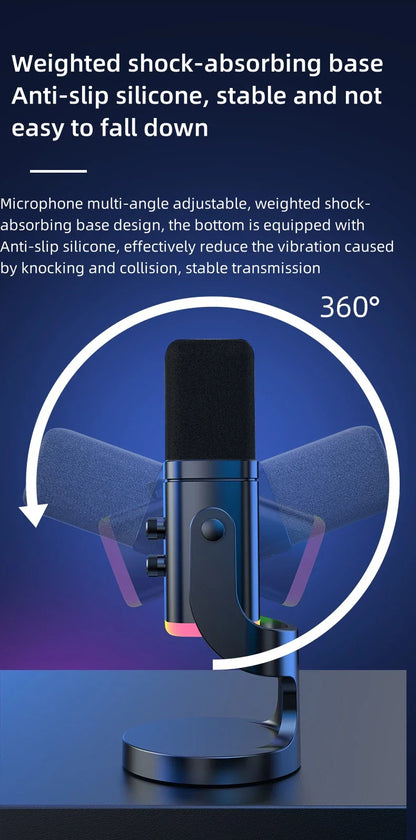 RGB Gaming Microphone – USB-C & XLR, Noise Cancellation, Reverb, 3.5mm Monitor