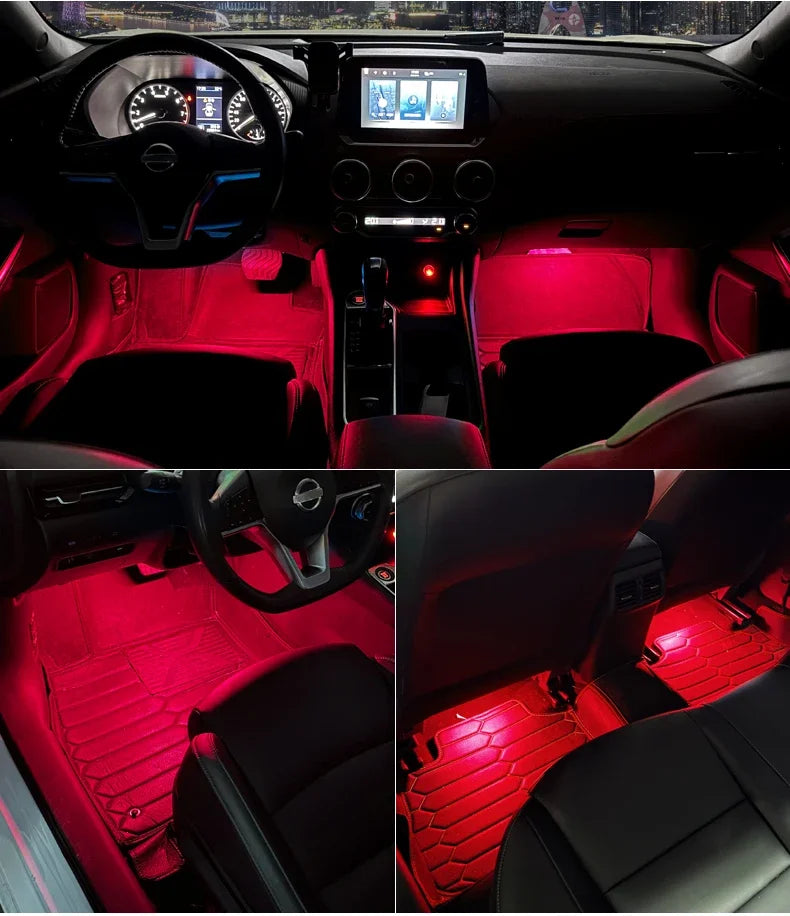 RGB LED Car Interior Ambient Light Strip – 16 Colors, Music Sync, IP65, 12V, USB/Cigarette
