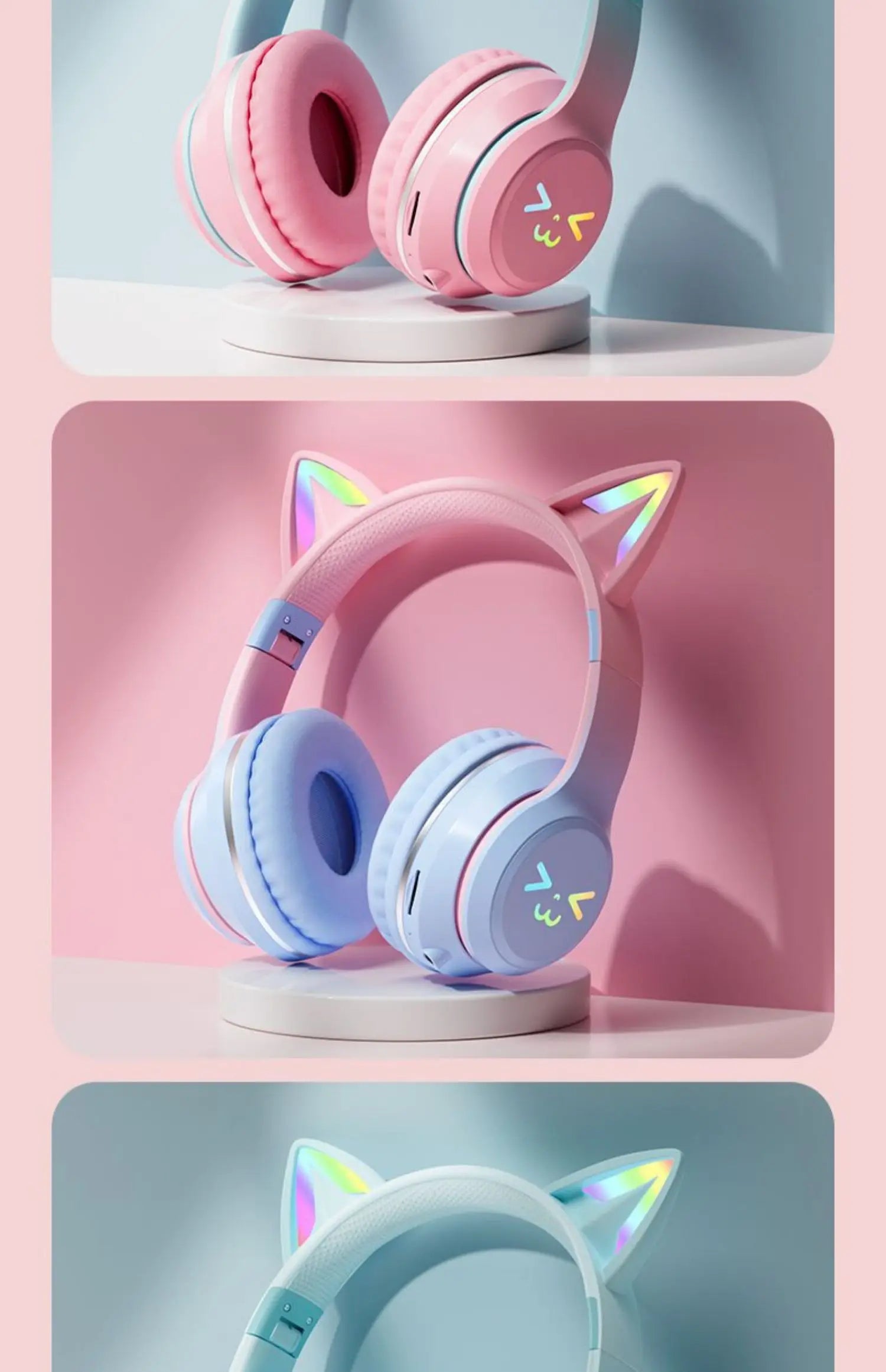 Cat Ear Bluetooth Headset – RGB Lights, Kawaii Design, Gift for Girls, 5 Colors