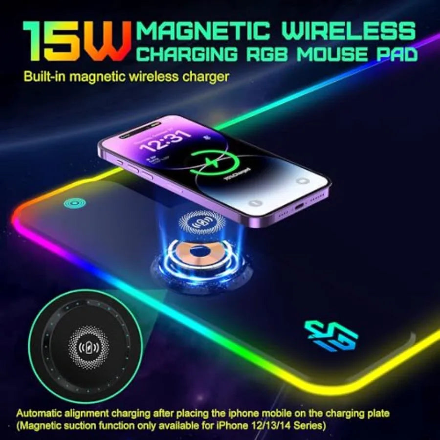 RGB Gaming Mouse Pad – 15W Wireless Charging, 800×300mm, 10 LED Modes, Non-Slip Secondary image