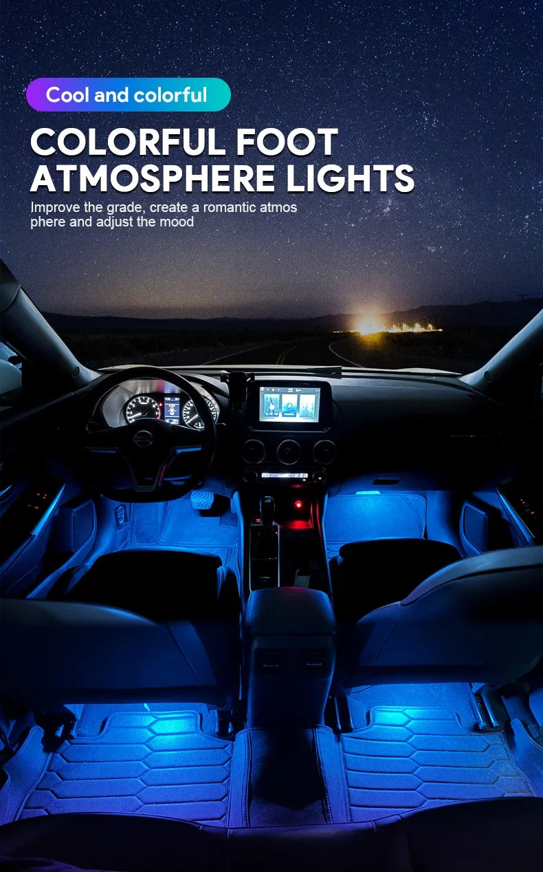 RGB LED Car Interior Ambient Light Strip – 16 Colors, Music Sync, IP65, 12V, USB/Cigarette
