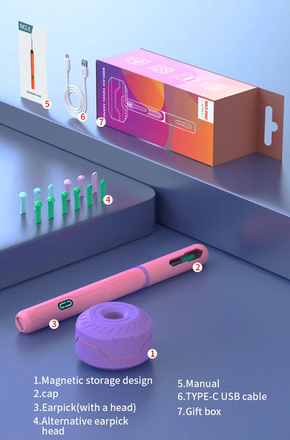 NATFIRE NK3 Pro Smart Visual Ear Cleaner – 1296P HD WiFi Otoscope Ear Wax Removal Kit