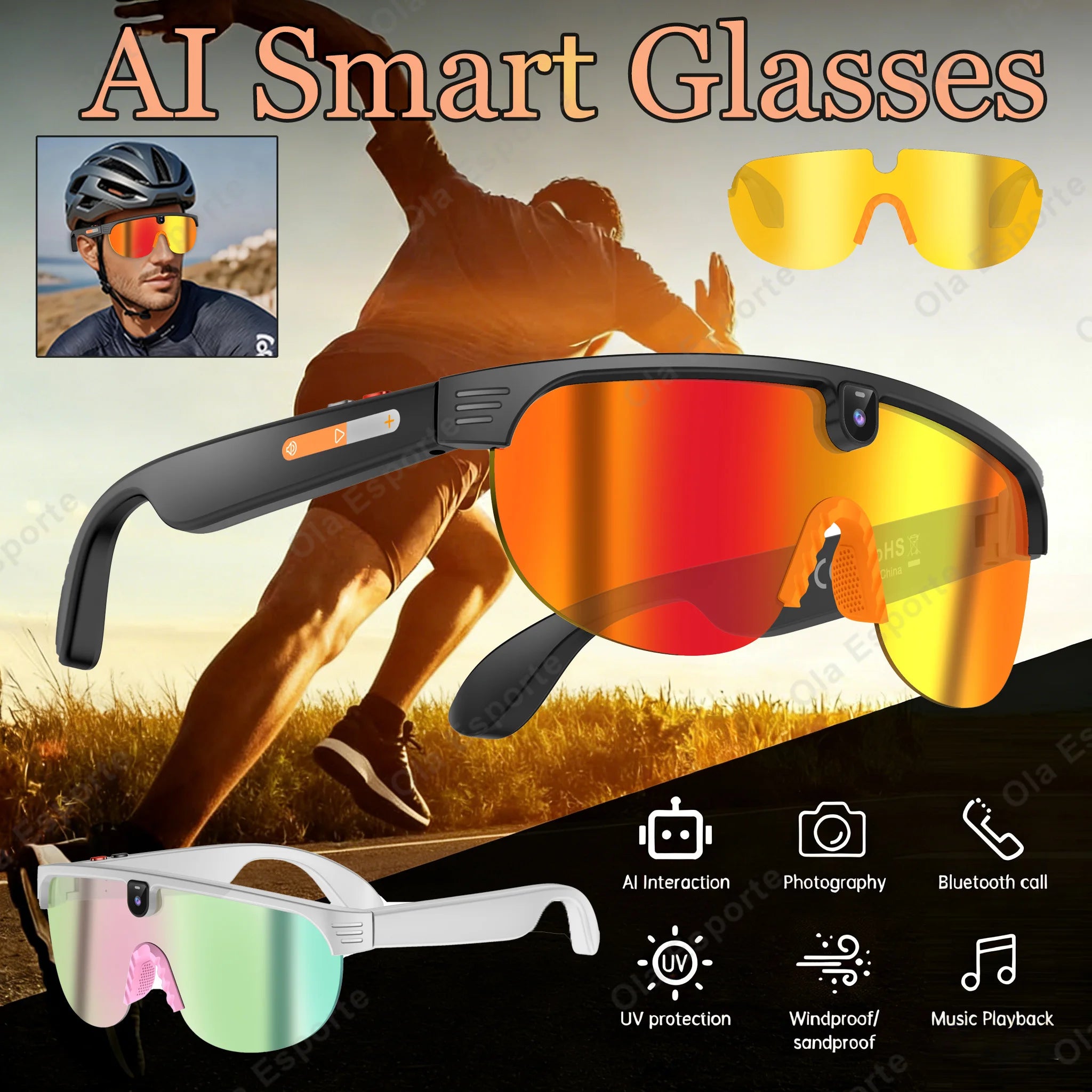 Ola Esporte AI Smart Cycling Glasses – 800MP Sony Camera, 1200P Video & Real-Time Translation