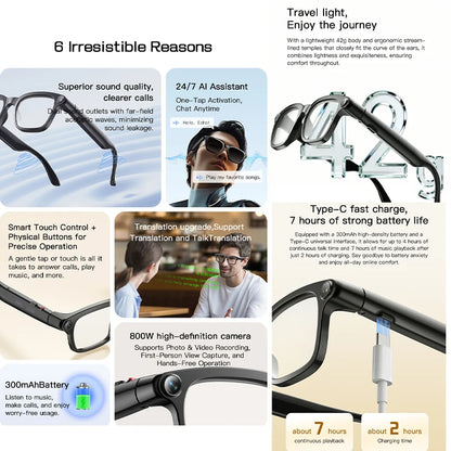 AI Smart Glasses M08 – HD Camera, Translation & Voice Assistant