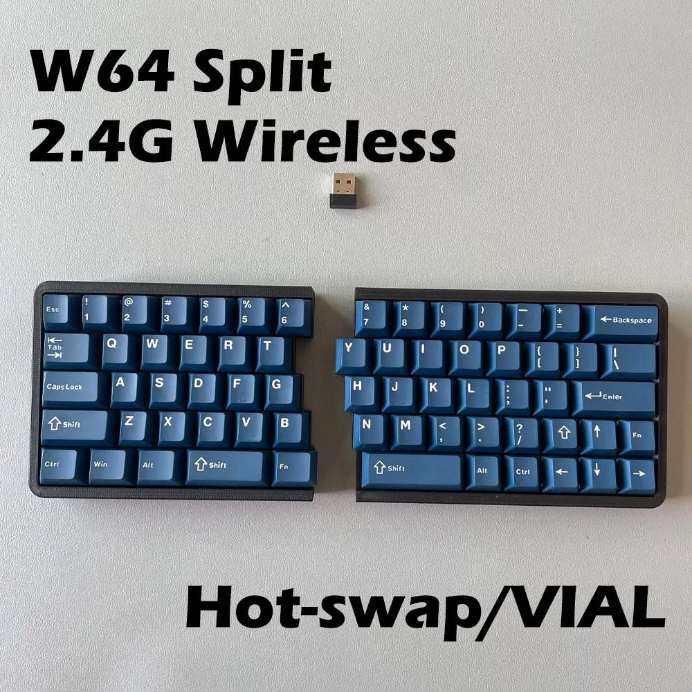 SZRKBD W64 Split Ergonomic Mechanical Keyboard – 2.4G Wireless, Hot-Swap, VIAL