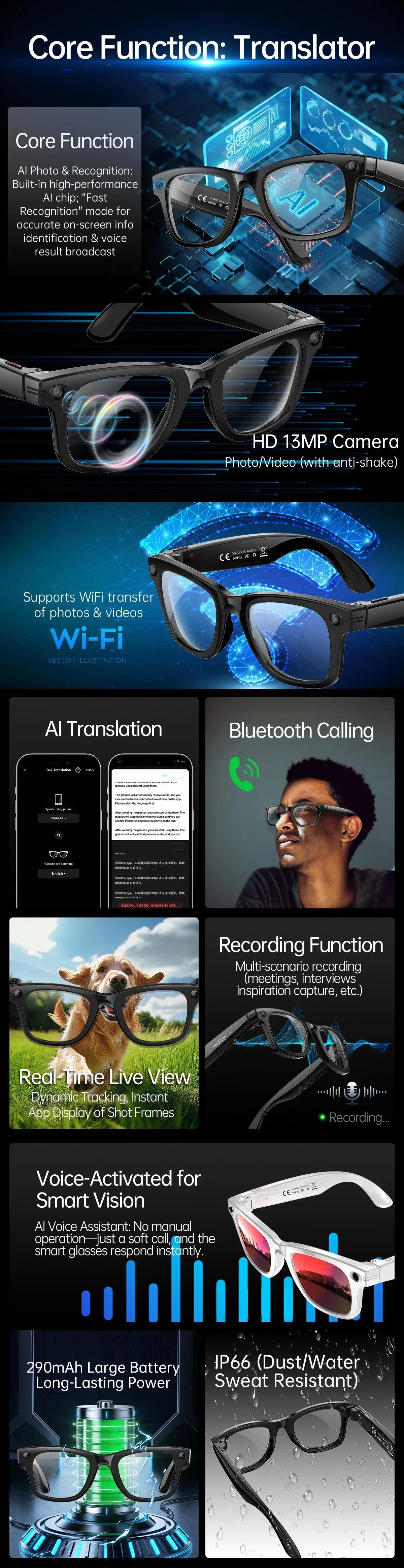 W620 Pro AI Smart Glasses – 4K Camera, Bluetooth 5.3 & Real-Time Translation