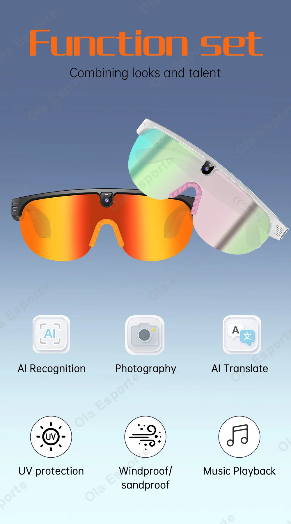 Ola Esporte AI Smart Cycling Glasses – 800MP Sony Camera, 1200P Video & Real-Time Translation