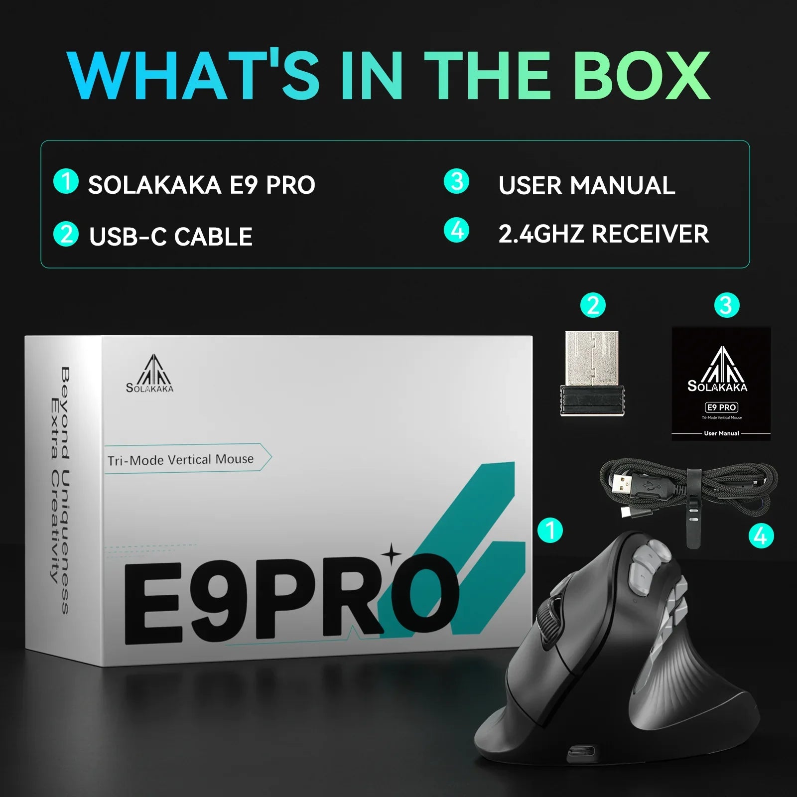 SOLAKAKA E9 Pro MMO Vertical Gaming Mouse – PAW3395, 15 Buttons, 36000 DPI, Tri-Mode