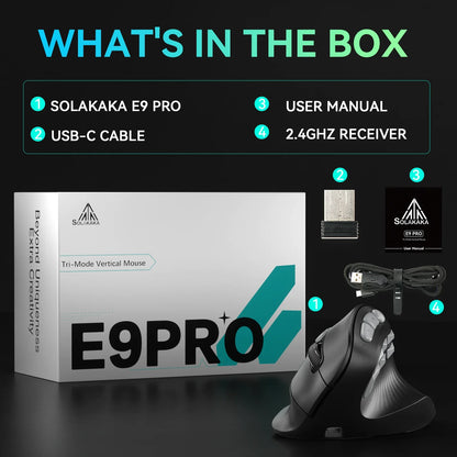 SOLAKAKA E9 Pro MMO Vertical Gaming Mouse – PAW3395, 15 Buttons, 36000 DPI, Tri-Mode