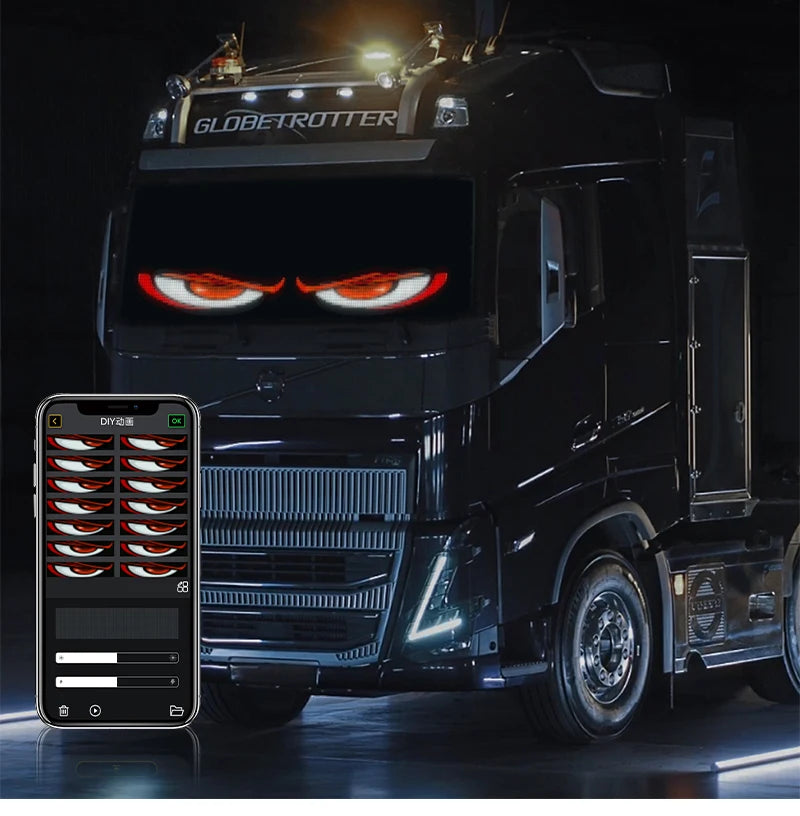 LED Devil Eye Car Display – Programmable RGB Matrix, Bluetooth App Control, IP65, 6 Sizes