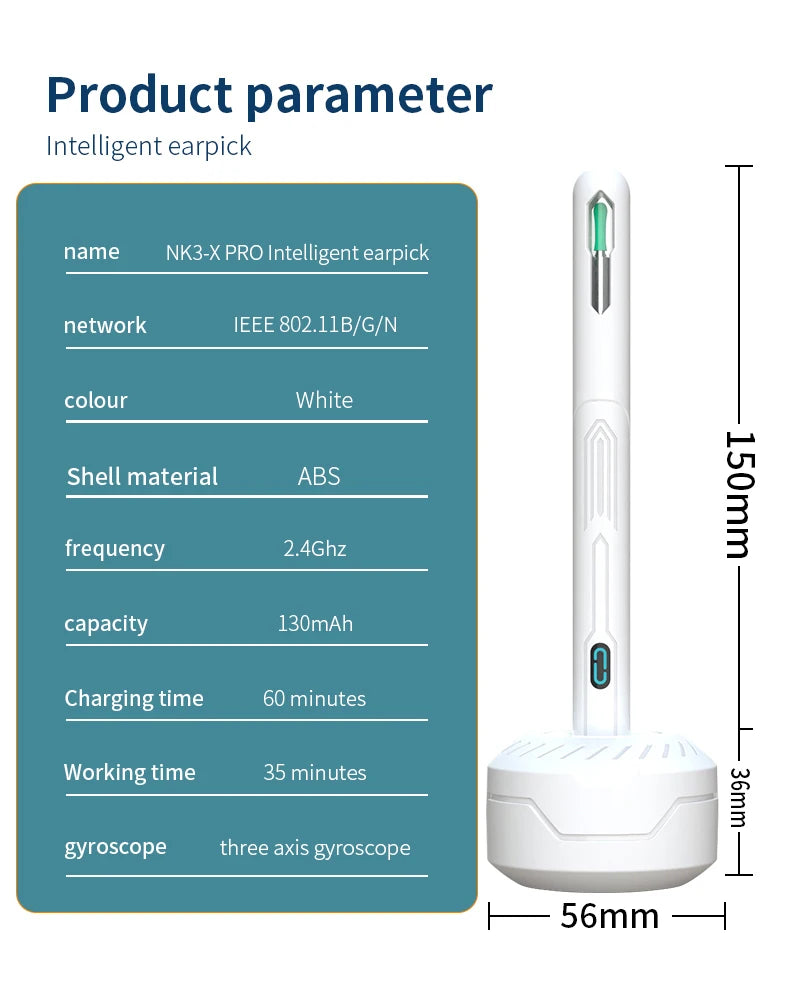 NATFIRE NK3 Pro Smart Visual Ear Cleaner – 1296P HD WiFi Otoscope Ear Wax Removal Kit