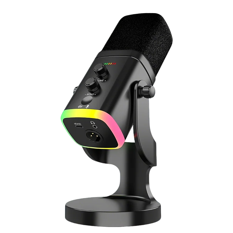 RGB Gaming Microphone – USB-C & XLR, Noise Cancellation, Reverb, 3.5mm Monitor