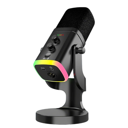 RGB Gaming Microphone – USB-C & XLR, Noise Cancellation, Reverb, 3.5mm Monitor