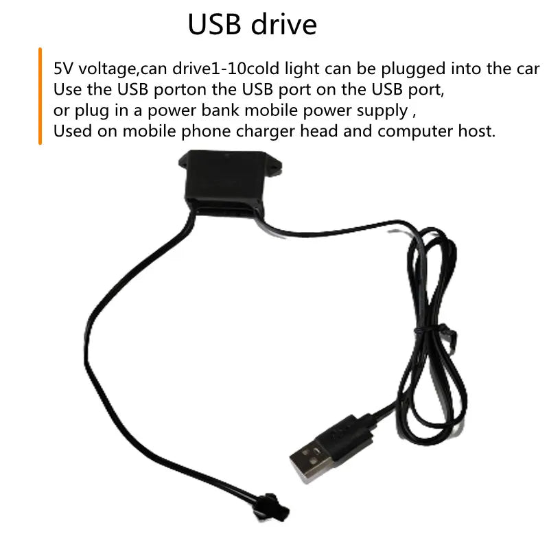 Car Interior EL Neon Strip Light – USB, Flexible, DIY Ambient Light, 1M/3M/5M, 3 Colors