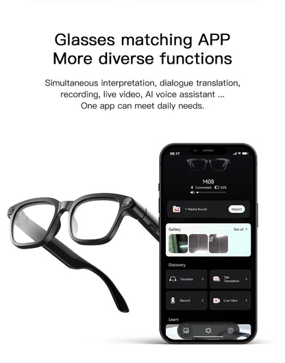 AI Smart Glasses M08 – HD Camera, Translation & Voice Assistant