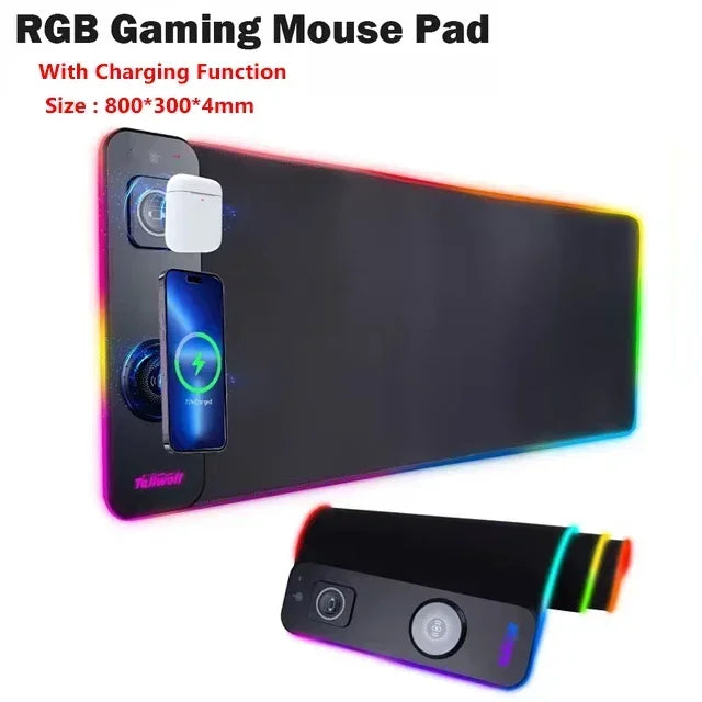 Luxuglow RGB Wireless Charging Mouse Pad – 15W, 800×300mm, 14 Lighting Modes