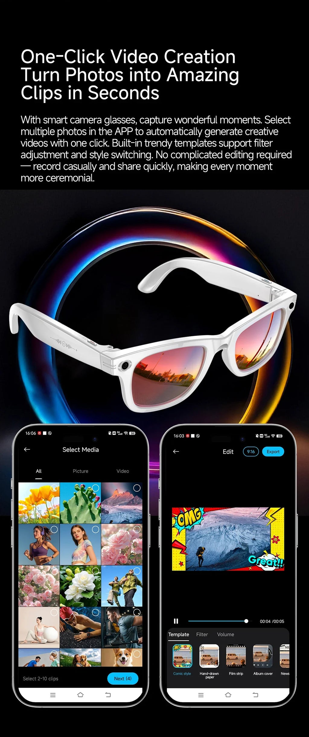 W620 Pro AI Smart Glasses – 4K Camera, Bluetooth 5.3 & Real-Time Translation