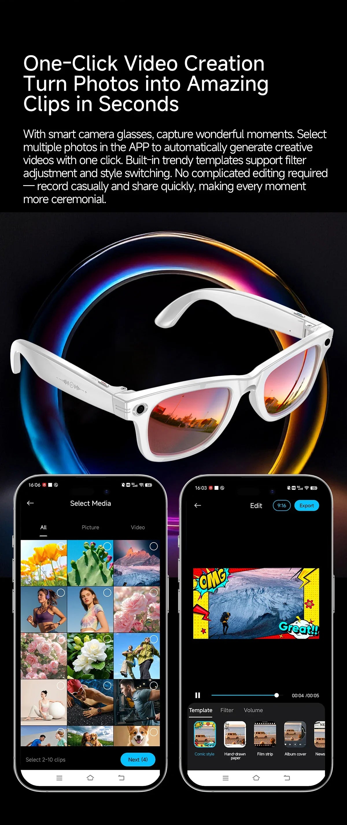 W620 Pro AI Smart Glasses – 4K Camera, Bluetooth 5.3 & Real-Time Translation