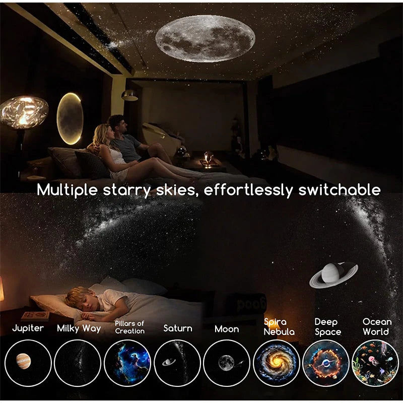 2-in-1 Mini Galaxy Star Projector – 360° Rotating, Sliding Films, Starry Sky Night Light
