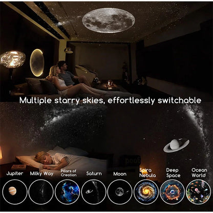 2-in-1 Mini Galaxy Star Projector – 360° Rotating, Sliding Films, Starry Sky Night Light