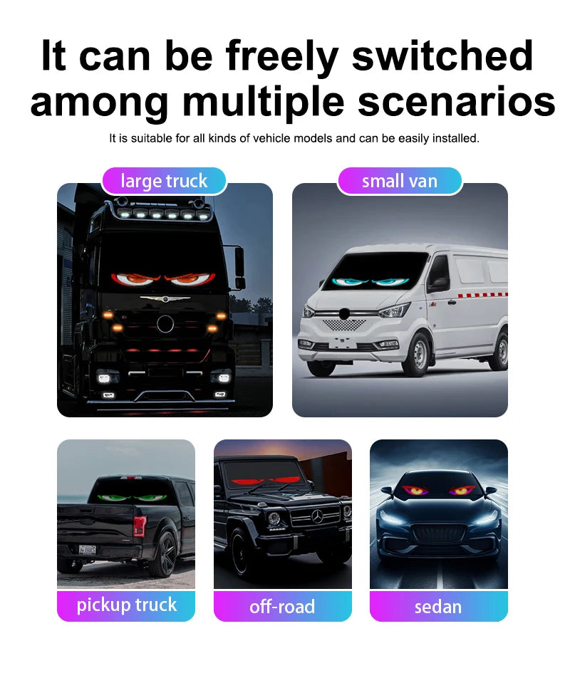 LED Devil Eye Car Display – Programmable RGB Matrix, Bluetooth App Control, IP65, 6 Sizes