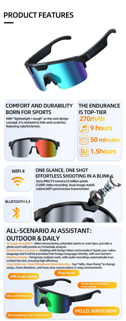 GUHUAVMI Q01 AI Smart Glasses – Dual Camera, 4K Video, Stereo Audio & Real-Time Translation