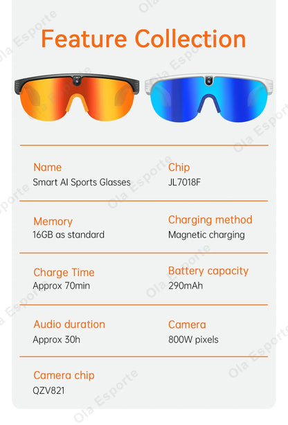 Ola Esporte AI Smart Cycling Glasses – 800MP Sony Camera, 1200P Video & Real-Time Translation