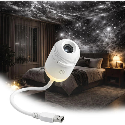 2-in-1 Mini Galaxy Star Projector – 360° Rotating, Sliding Films, Starry Sky Night Light