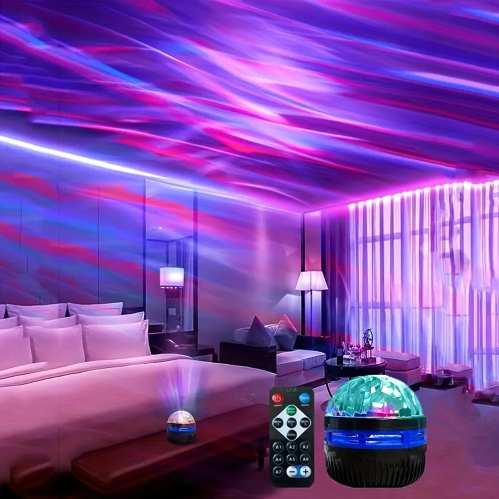 LED Water Ripple & Aurora Projector – 14 Effects, RGB, Remote Control, USB, 7 Colors