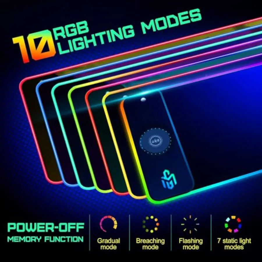 RGB Gaming Mouse Pad – 15W Wireless Charging, 800×300mm, 10 LED Modes, Non-Slip
