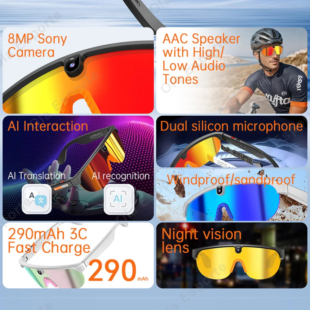 Ola Esporte AI Smart Cycling Glasses – 800MP Sony Camera, 1200P Video & Real-Time Translation