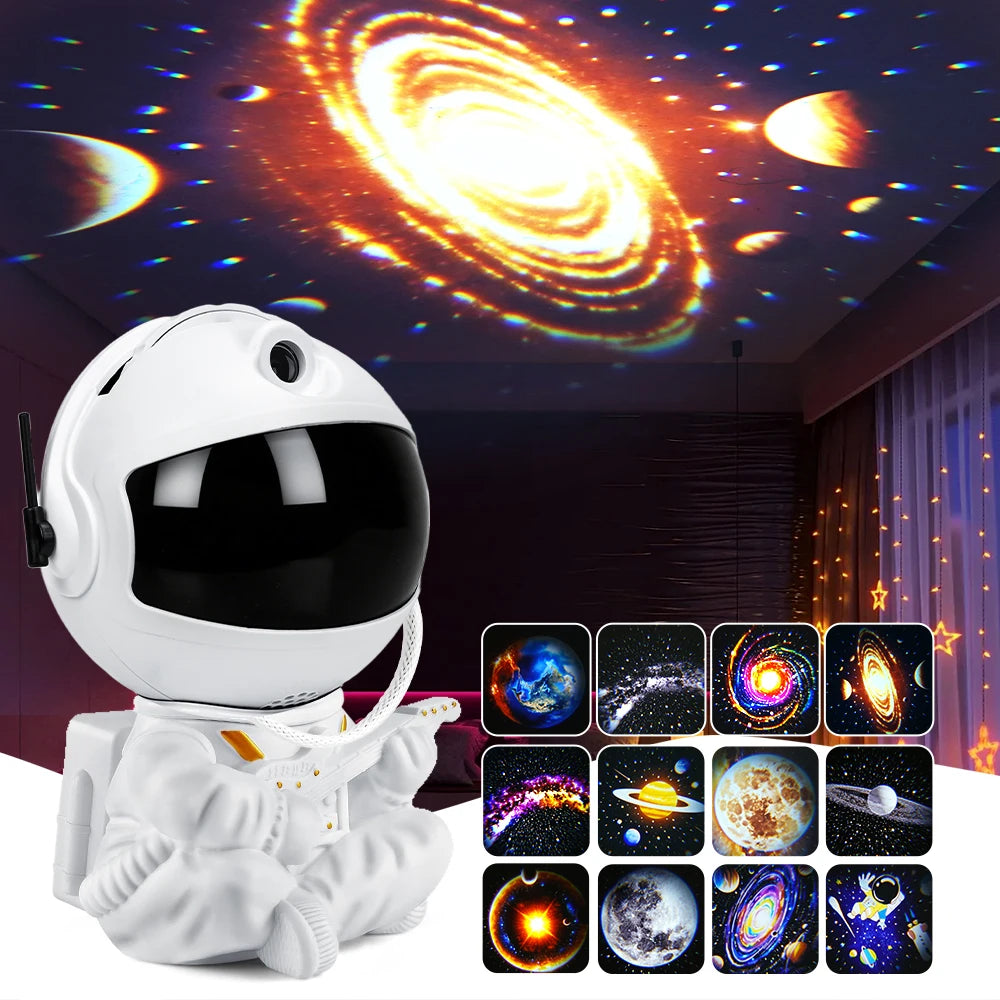 DBF Astronaut Galaxy Projector – 12 Films, 360° Rotation, 3 Brightness, USB