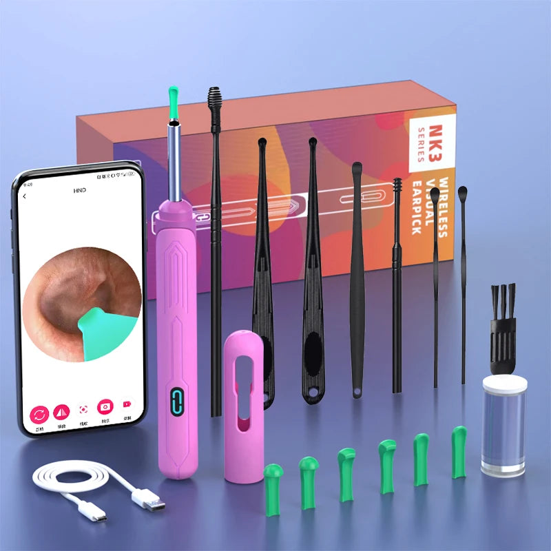 NATFIRE NK3 Pro Smart Visual Ear Cleaner – 1296P HD WiFi Otoscope Ear Wax Removal Kit