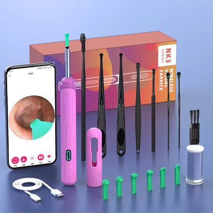 NATFIRE NK3 Pro Smart Visual Ear Cleaner – 1296P HD WiFi Otoscope Ear Wax Removal Kit