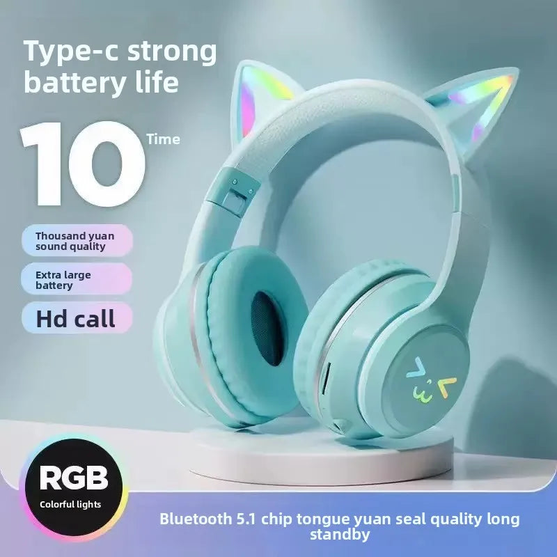 Cat Ear Bluetooth Headset – RGB Lights, Kawaii Design, Gift for Girls, 5 Colors
