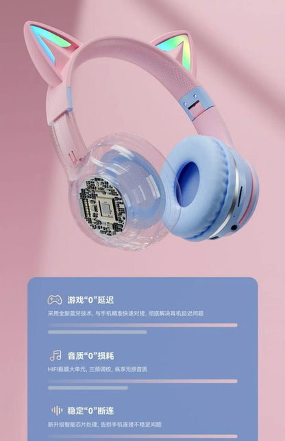 Cat Ear Bluetooth Headset – RGB Lights, Kawaii Design, Gift for Girls, 5 Colors
