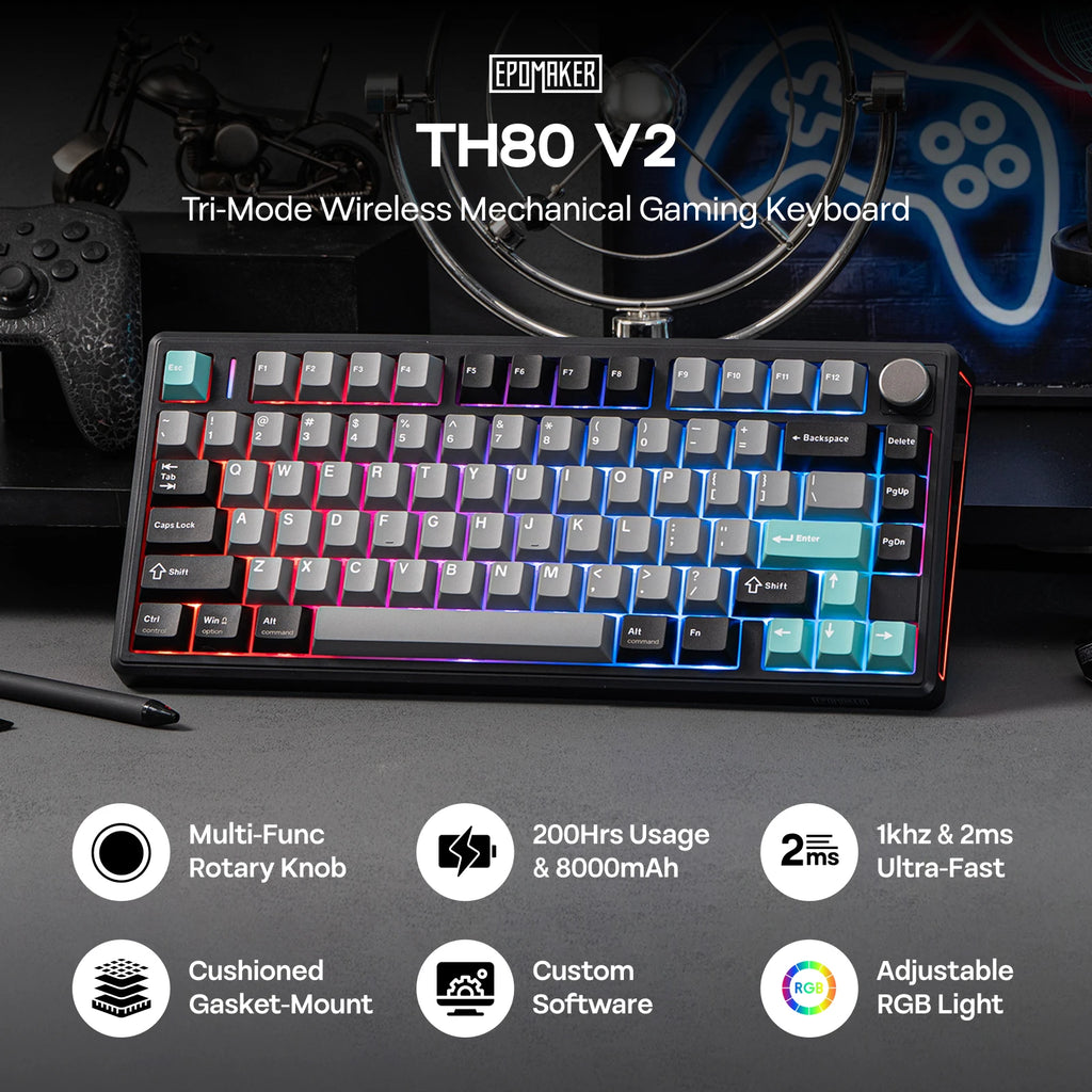 EPOMAKER TH80 V2 Mechanical Keyboard – 75%, Tri-Mode, 8000mAh, Gasket Mount, RGB