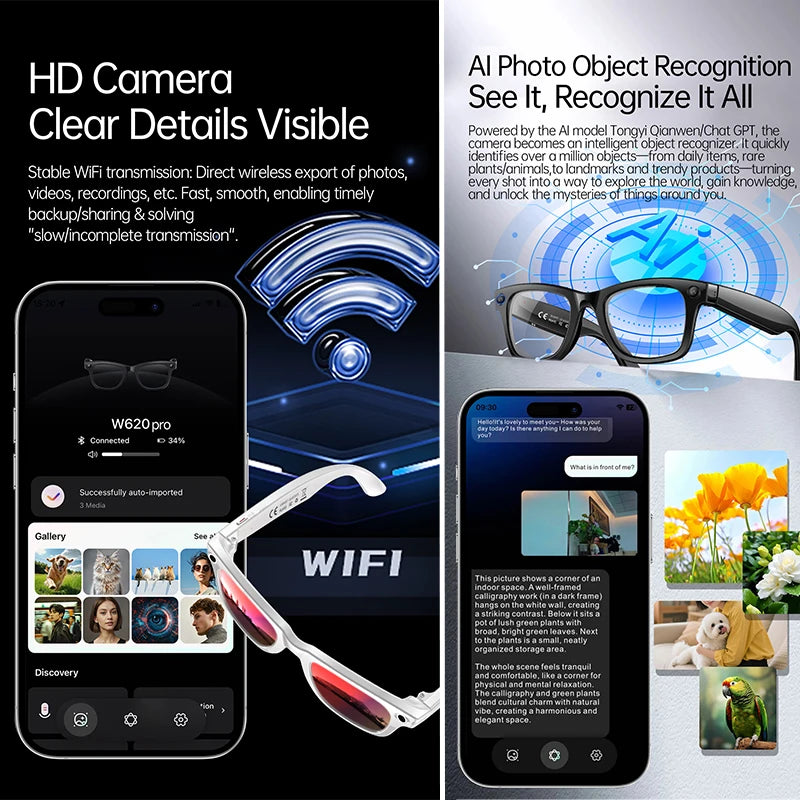 W620 Pro AI Smart Glasses – 4K Camera, Bluetooth 5.3 & Real-Time Translation
