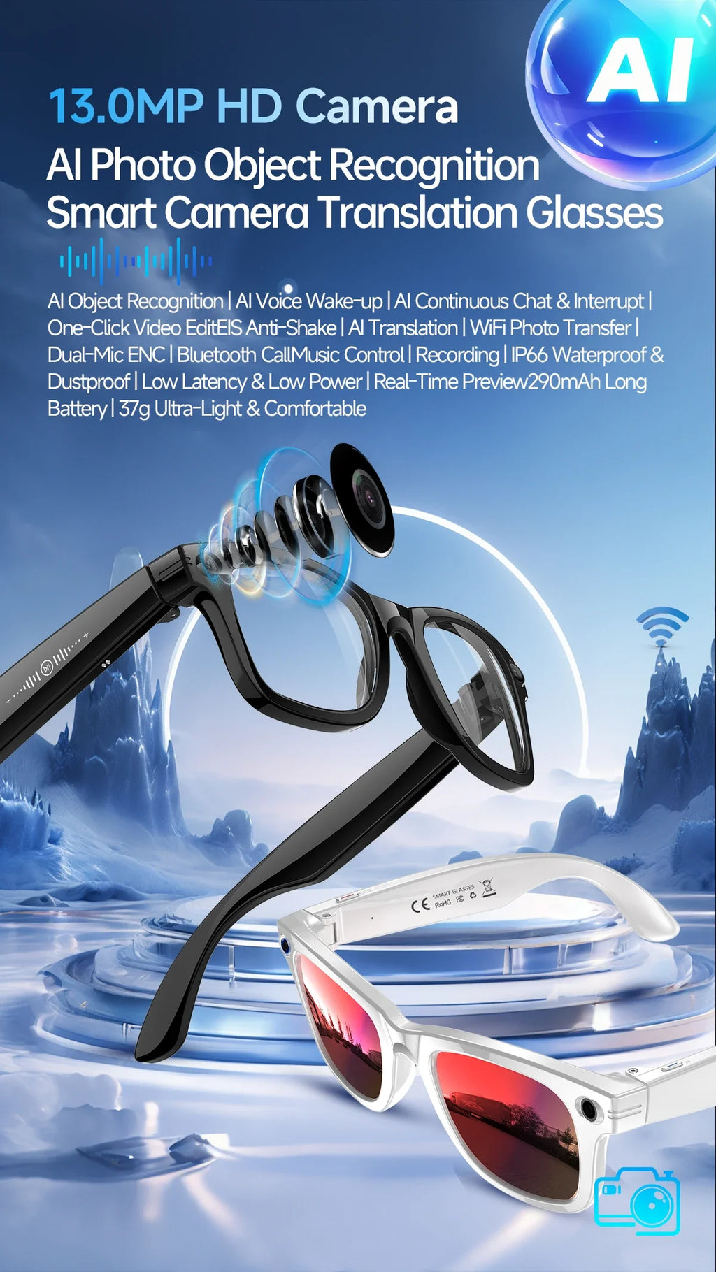 W620 Pro AI Smart Glasses – 4K Camera, Bluetooth 5.3 & Real-Time Translation
