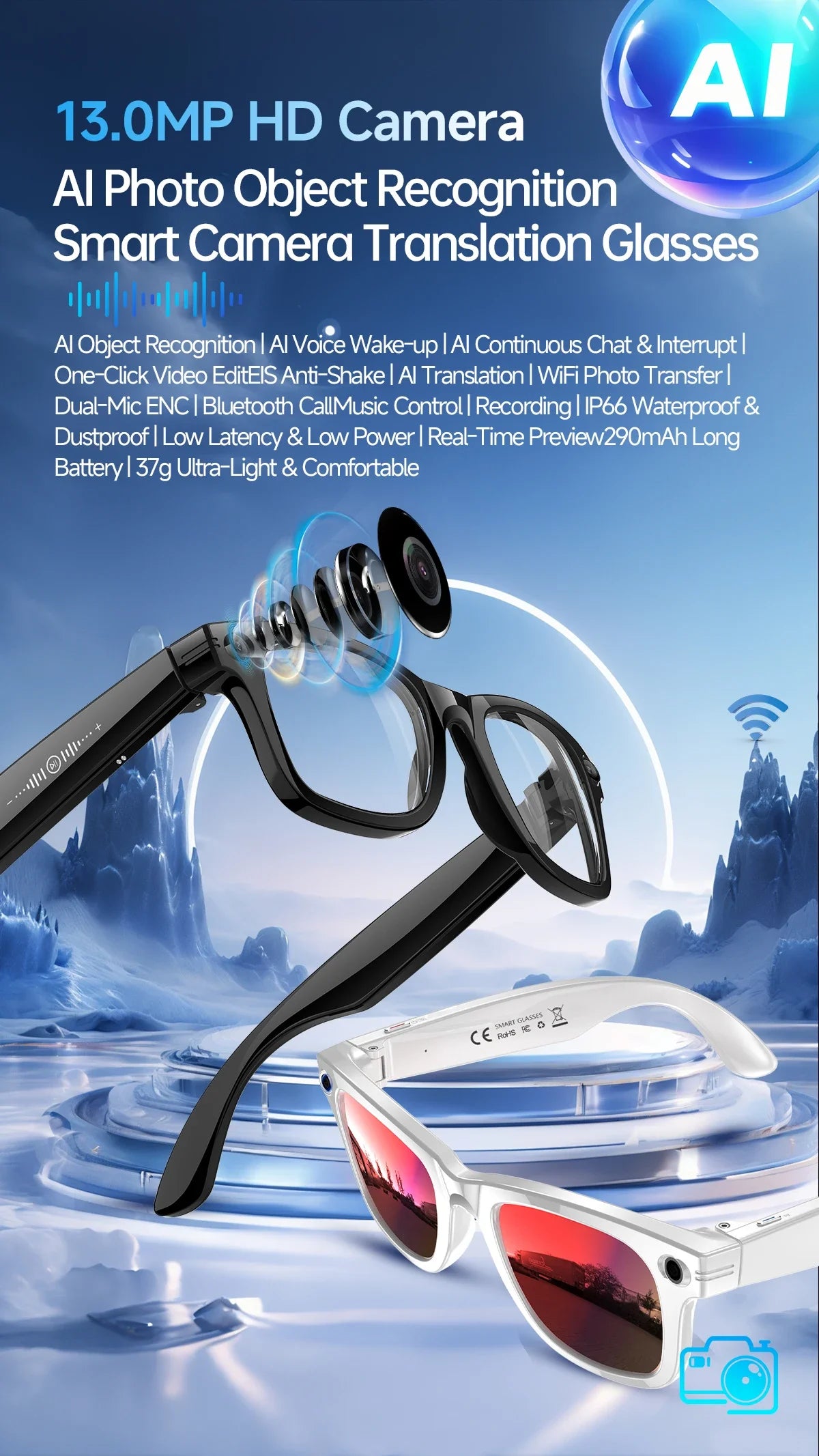 W620 Pro AI Smart Glasses – 4K Camera, Bluetooth 5.3 & Real-Time Translation