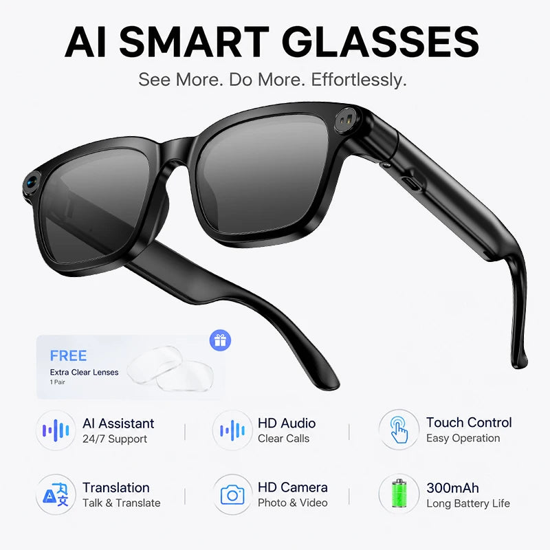 AI Smart Glasses M08 – HD Camera, Translation & Voice Assistant