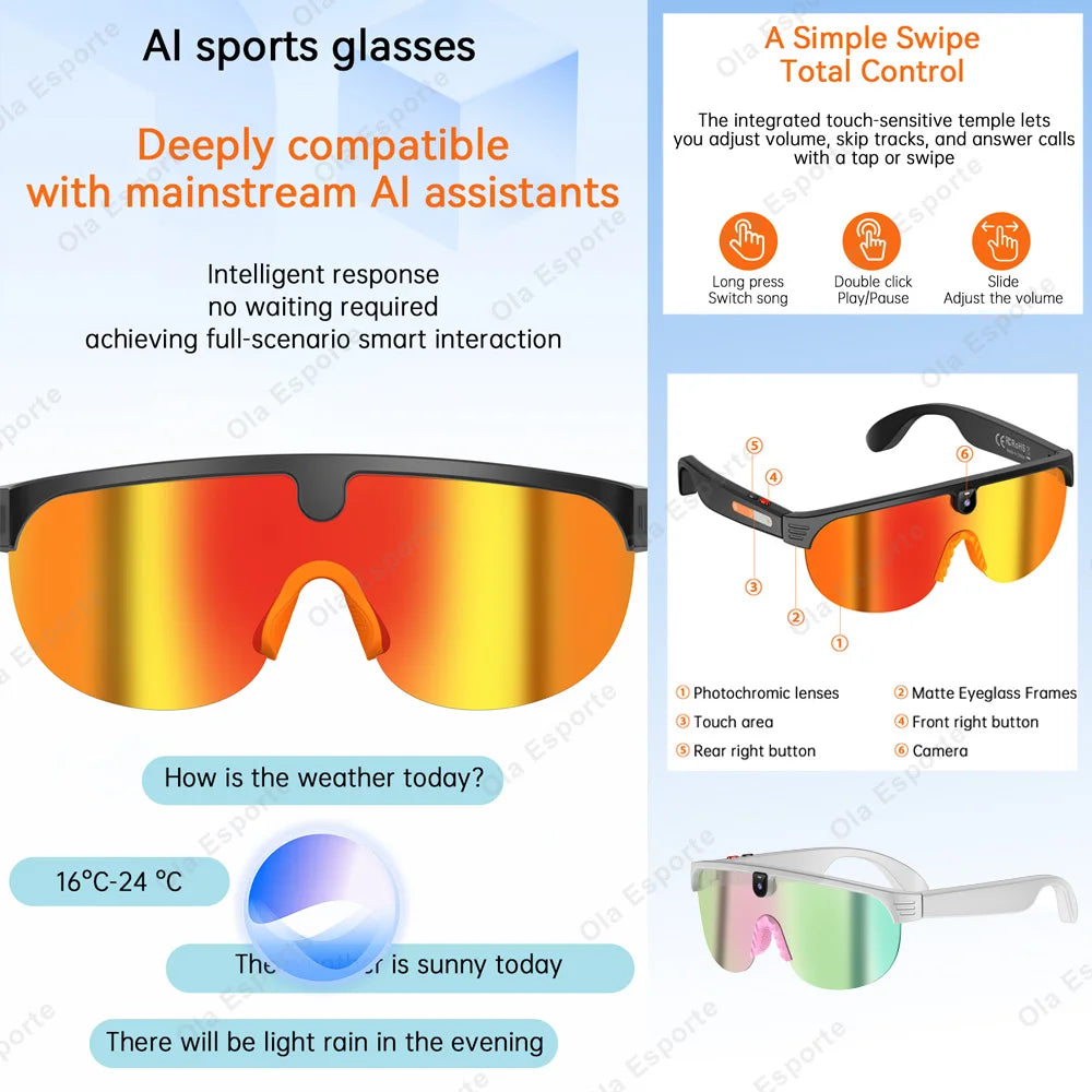 Ola Esporte AI Smart Cycling Glasses – 800MP Sony Camera, 1200P Video & Real-Time Translation