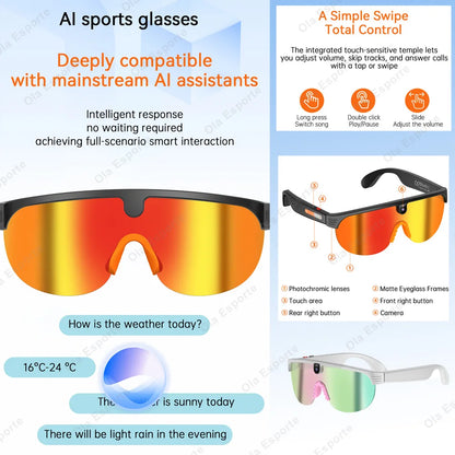 Ola Esporte AI Smart Cycling Glasses – 800MP Sony Camera, 1200P Video & Real-Time Translation