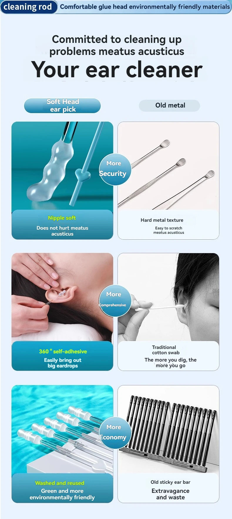 Silicone Sticky Ear Wax Remover – Disposable Adhesive Ear Picks for Kids & Adults, S/L Sizes (1 or 3 Pack)